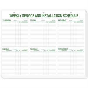 116 Weekly Service & Installation Schedule Pad Hole Punch 21 1/2 x 17