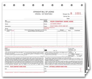 126 Small Format Bills of Lading with Carbon 8 1/2 x 7