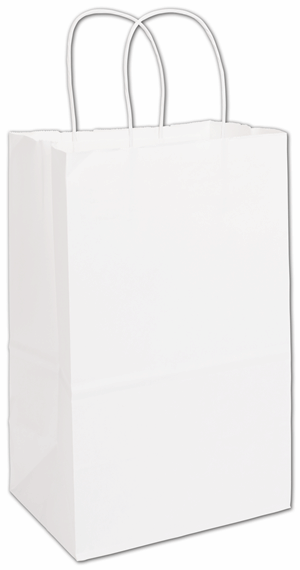 250 White Paper Bags Shoppers Debbie 8 3/4 x 6 x 14