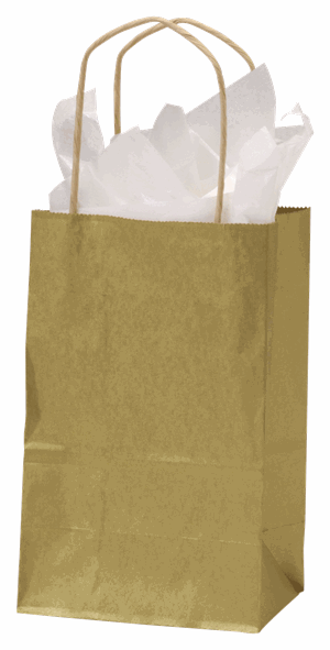 Gold Metallic on Kraft Paper Bags Shoppers 5 1/4 x 3 1/2 x 8 1/4