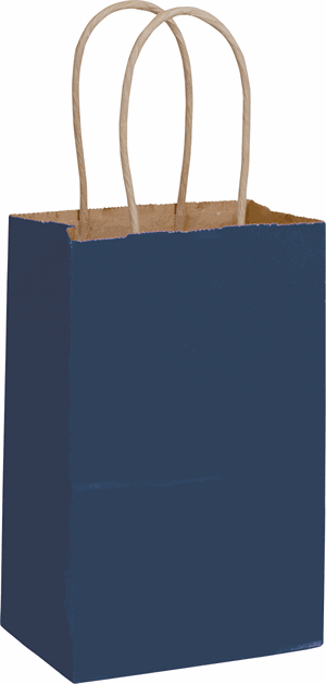 Dark Blue Color-on-Kraft Paper Bags Shoppers 5 1/4 x 3 1/2 x 8 1/4