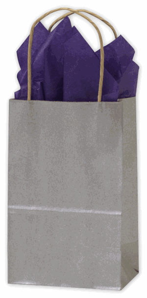 250 Silver Metallic-on-Kraft Paper Bags Shoppers 5 1/4