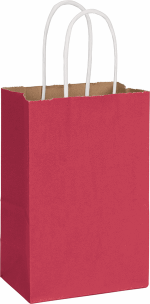 250 Radiant Crimson Red Color-on-Kraft Paper Bags Shoppers 5 1/4