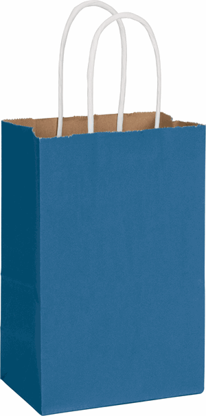 250 Radiant Nautical Blue Color-on-Kraft Paper Bags Shoppers 5 1/4