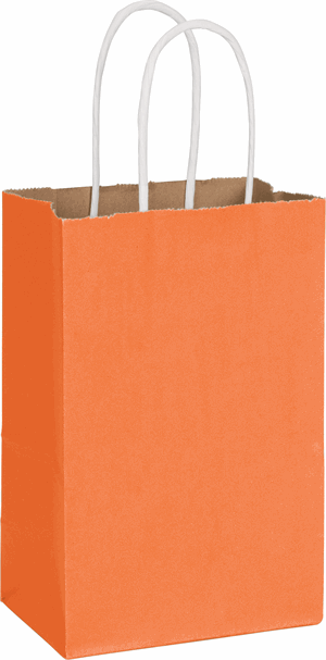 250 Radiant Pumpkin Orange Color-on-Kraft Paper Bags Shoppers 5 1/4