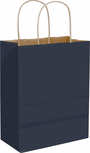 Dark Blue Color-on-Kraft Paper Bags Shoppers 8 1/4x4 1/4x10 3/4