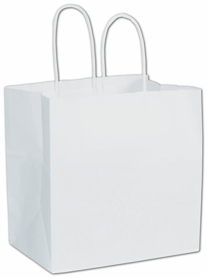 250 Recycled White Kraft Paper Bags Merchandise Gift Shoppers Ruby 8 x 5 x 8
