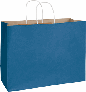 250 Radiant Nautical Blue Color on Kraft Paper Bags Shoppers 16 x 6 x 12 1/2
