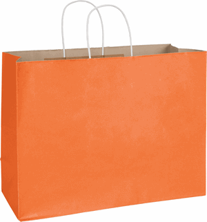 250 Radiant Pumpkin Orange Color on Kraft Paper Bags Shoppers 16 x 6 x 12 1/2