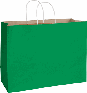 250 Radiant Spruce Green Color on Kraft Paper Bags Shoppers 16 x 6 x 12 1/2