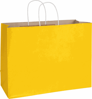 250 Radiant Sunshine Yellow Color on Kraft Paper Bags Shoppers 16 x 6 x 12 1/2