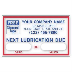 1690B Next Lubrication Due Static Cling Windshield Labels 2 1/2 x 1 1/2