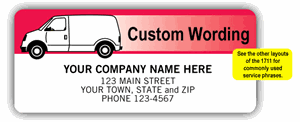 1711 CUSTOM WORDING Labels with Van Design Layout BAD 3 1/16 x 1 5/16