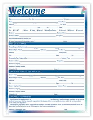 21104 New Patient Registration Form One-Sided Prism Design 8 1/2 x 11