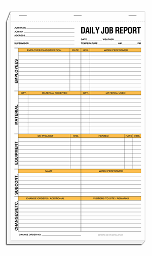 212 Daily Job Report Forms 8 1/2 x 14