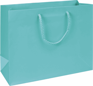 100 Premium Aqua Blue Matte Laminated Paper Bags Euro-Shoppers 13 x 5 x 10