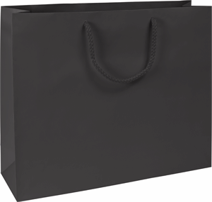 Premium Black Matte Paper Bag Euro-Shoppers Cloth Handle 16 x 4 3/4 x 13