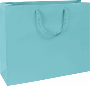 100 Premium Aqua Blue Matte Paper Bag Euro-Shoppers Rope Handle 16 x 4 3/4 x 13