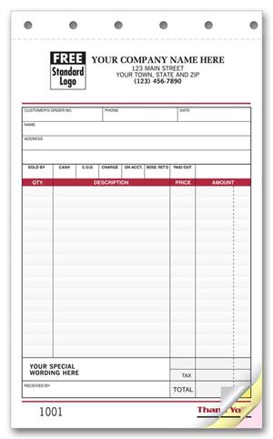 2591 Sales Slips Image Large 5 2/3 x 8 1/2