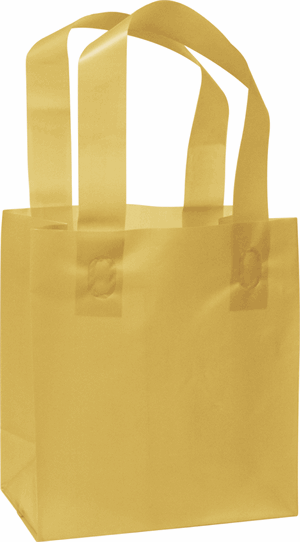 250 Gold Plastic Bags Frosted High Density Flex Loop Shoppers 6 1/2 x 3 1/2 x 6 1/2