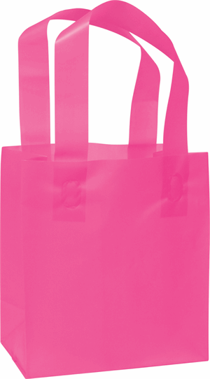 250 Cerise Pink Plastic Bags Frosted High Density Flex Loop Shoppers 6 1/2 x 3 1/2 x 6 1/2