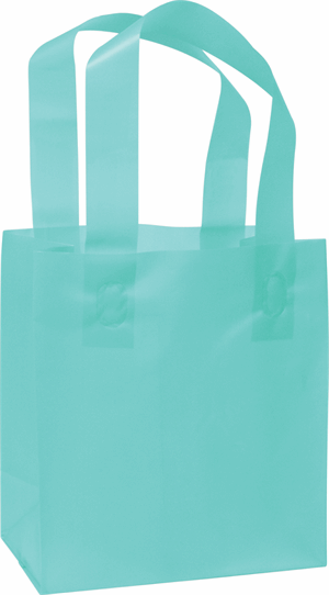 250 Turquoise Blue Plastic Bags Frosted High Density Flex Loop Shoppers 6 1/2 x 3 1/2 x 6 1/2