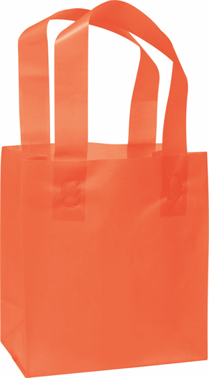 250 Orange Plastic Bags Frosted High Density Flex Loop Shoppers 6 1/2 x 3 1/2 x 6 1/2