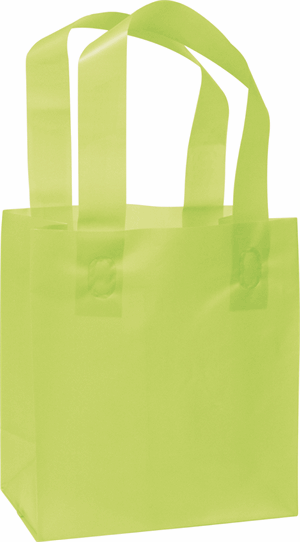 250 Lime Green Plastic Bags Frosted High Density Flex Loop Shoppers 6 1/2 x 3 1/2 x 6 1/2