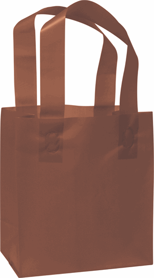 250 Chocolate Brown Plastic Bags Frosted High Density Flex Loop Shoppers 6 1/2 x 3 1/2 x 6 1/2