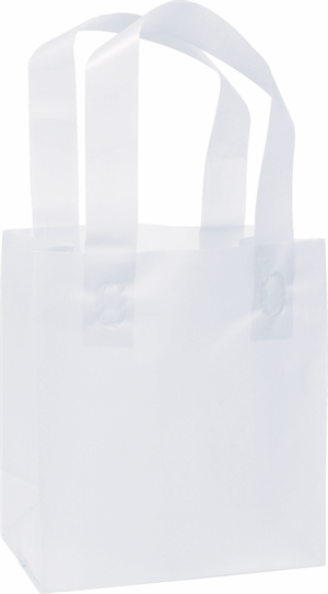 250 White Plastic Bags Frosted High Density Flex Loop Shoppers 6 1/2 x 3 1/2 x 6 1/2