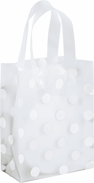 White Dots Clear-Frosted Plastic Bag Flex Loop Handles Shoppers 8 x 4 x 10