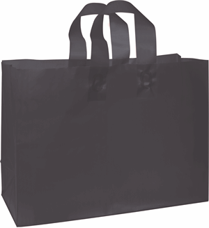 250 Black Frosted High Density Plastic Bag Flex Loop Shoppers 16 x 6 x 12