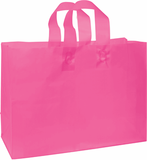 250 Cerise Pink Frosted High Density Plastic Bag Flex Loop Shoppers 16 x 6 x 12