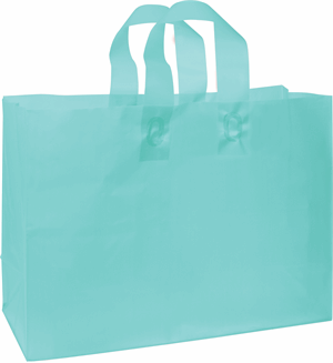 250 Turquoise Frosted High Density Plastic Bag Flex Loop Shoppers 16 x 6 x 12