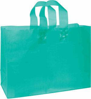 250 Teal Frosted High Density Plastic Bag Flex Loop Shoppers 16 x 6 x 12