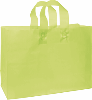 250 Lime Green Frosted High Density Plastic Bag Flex Loop Shoppers 16 x 6 x 12