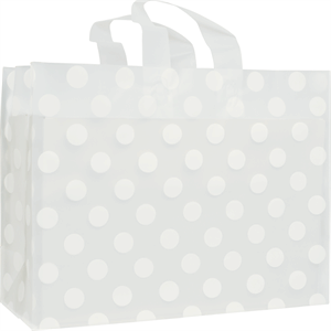 White Dots Clear-Frosted Plastic Bags Flex Loop Shoppers 16 x 6 x 12