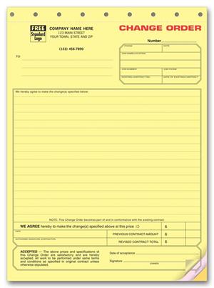 271 Change Order Form Contractors Yellow Carbonless 8 1/2 x 11