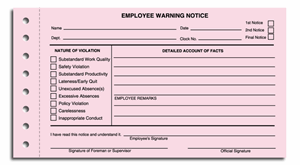 45093 Employee Warning Notices 7 3/4 x 4 1/4