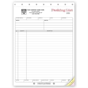 5060 Packing Lists Large Carbonless 8 1/2 x 11