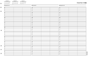 TIME52 TimeScan 3 Column Looseleaf Pages 15 Minute Interval 8am-6pm 17 x 11