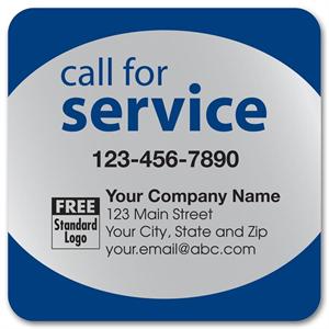 58167 Call for Service Label on Silver Poly Top & Bottom Navy Trim 3 x 3