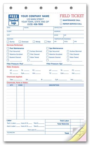 6578 Pool Spa Field Tickets 5 2/3 x 8 1/2