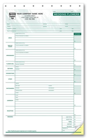 675T Wedding Flower Order Form Sales Orders Color Large 8 1/2 x 13 1/4