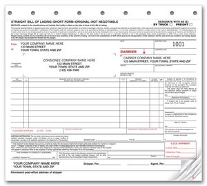 7200 Bills of Lading Small Carbonless 8 1/2 x 7