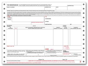 90866 Forms Continuous Bill of Lading 9 1/2 x 7