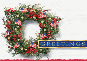 A5130 Patriotic Wreath Holiday Greeting Cards 7 7/8 x 5 5/8