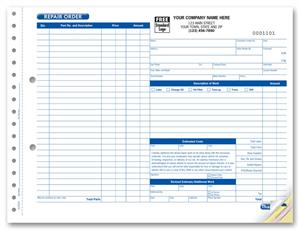 AUT0654 Garage Repair Order With Side-Stub Carbonless Large 11 x 8 1/2