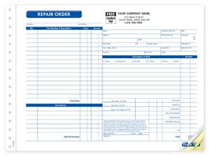 AUT0655 Repair Orders Garage Carbonless Side-Stub Large Format 11 x 8 1/2