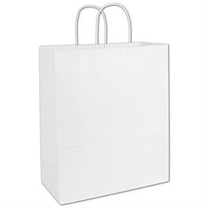 250 Recycled White Paper Merchandise Bags Shoppers Escort 13 x 6 x 15 1/2